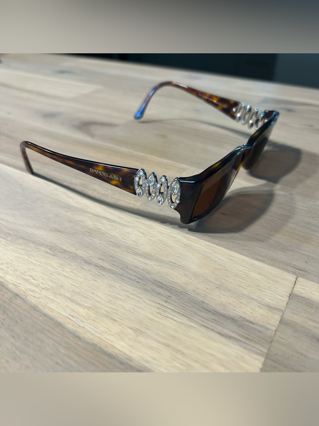 Bvlgari 4019-B Vintage Tortoise Crystal Sunglasses - Dark Havana